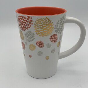 Davids Tea Mug Fall Design Coral and Gold Pinecones